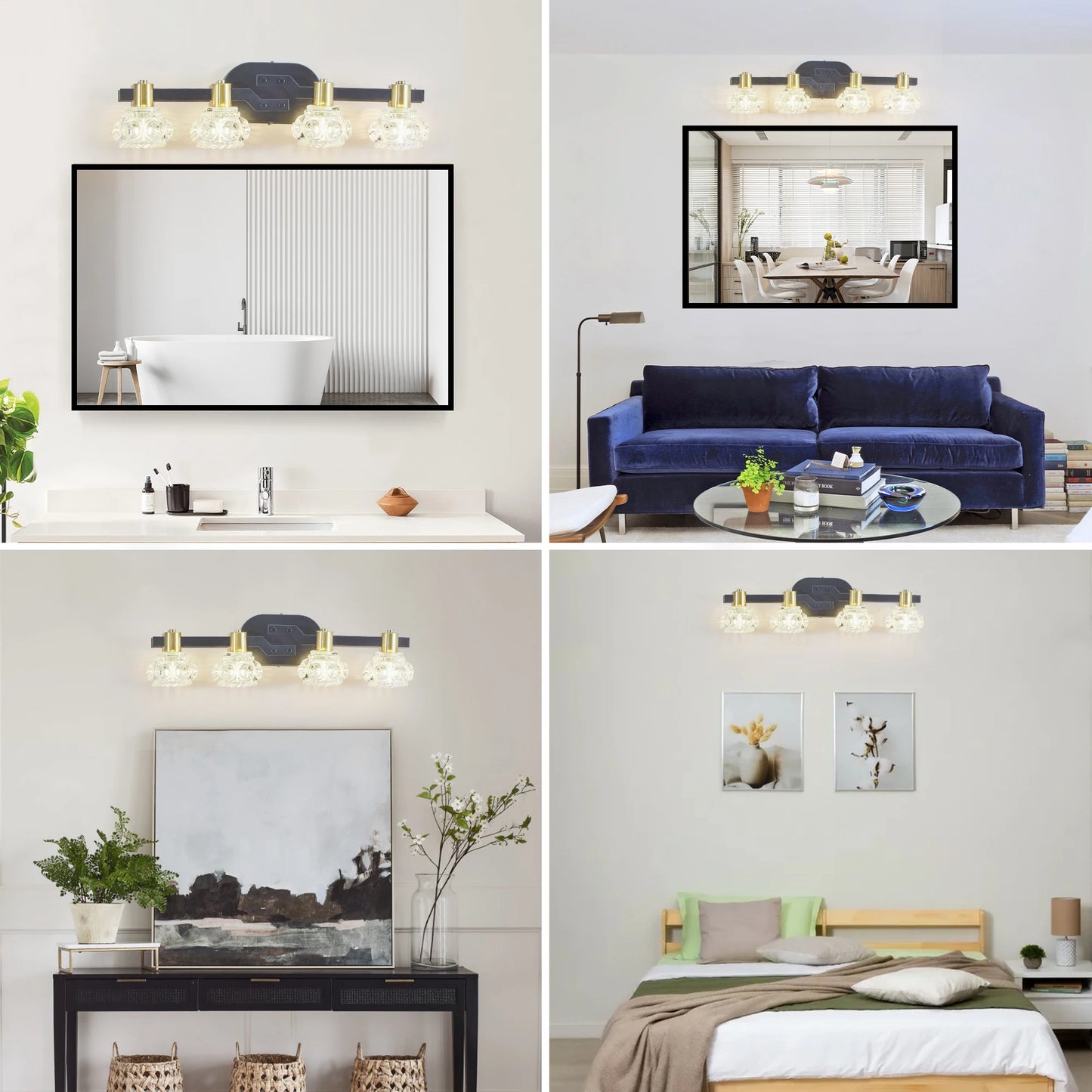 ARLGSITE Vintage 4-Light Wall Sconce With Crystal Shades