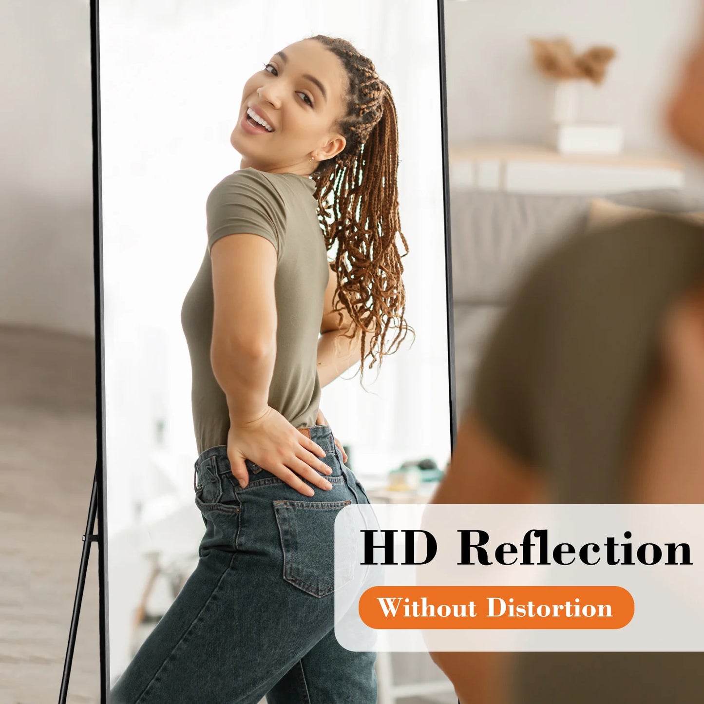JHK Full Body Wall Mirror With Stand And Aluminum Frame Living Room