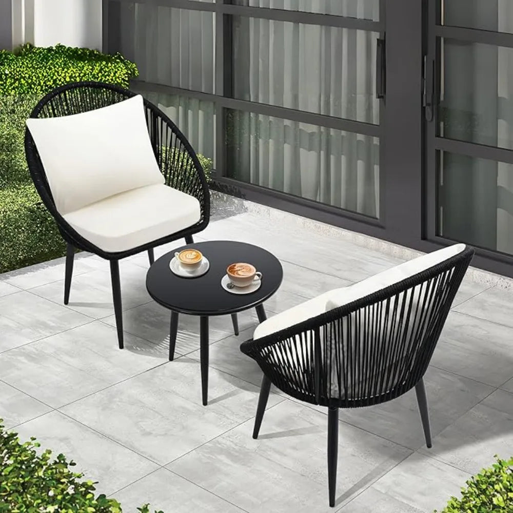 3 Piece Woven Rope All Weather Outdoor Bistro Set Cushions