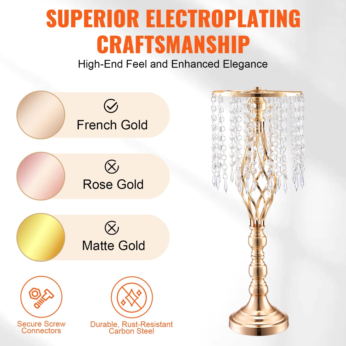NONECN Tall Crystal Wedding Flower Stand Metal Centerpiece Vase
