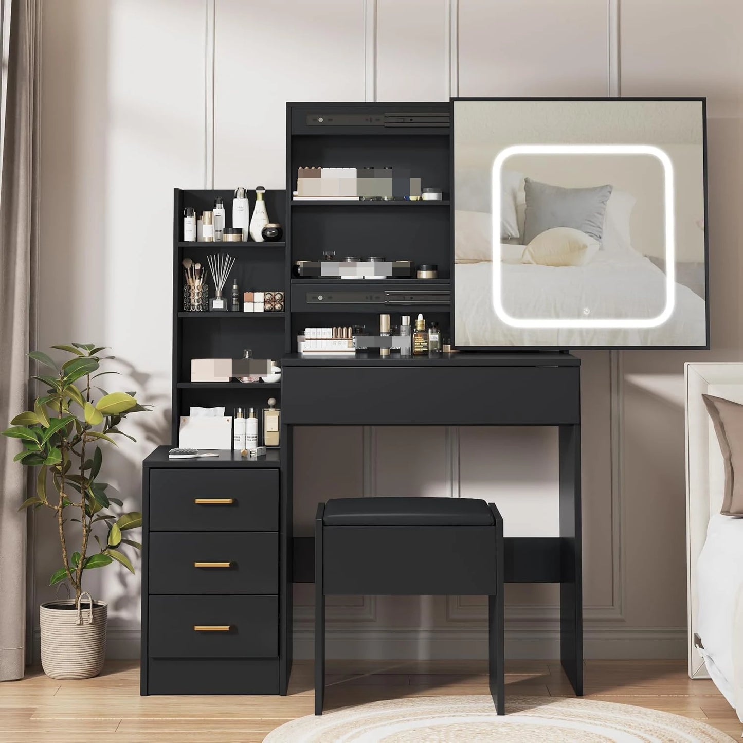 HiMISS Vanity Desk With Mirror And LED Lights Dressing Table