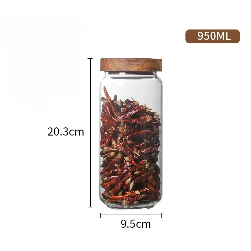 Glass Airtight Canister Set With Wood Lids For Kitchen
