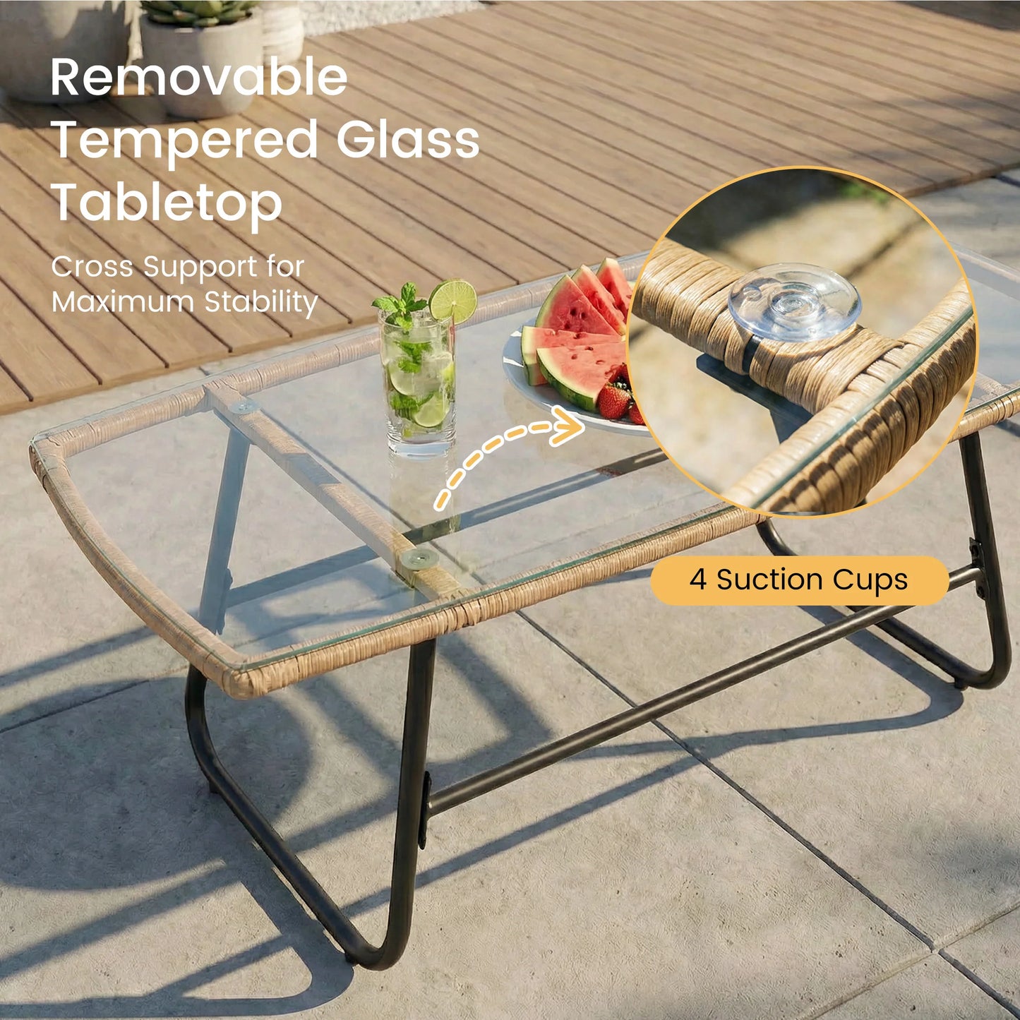 JHK Outdoor Wicker Patio Furniture Set Four Piece Glass Table