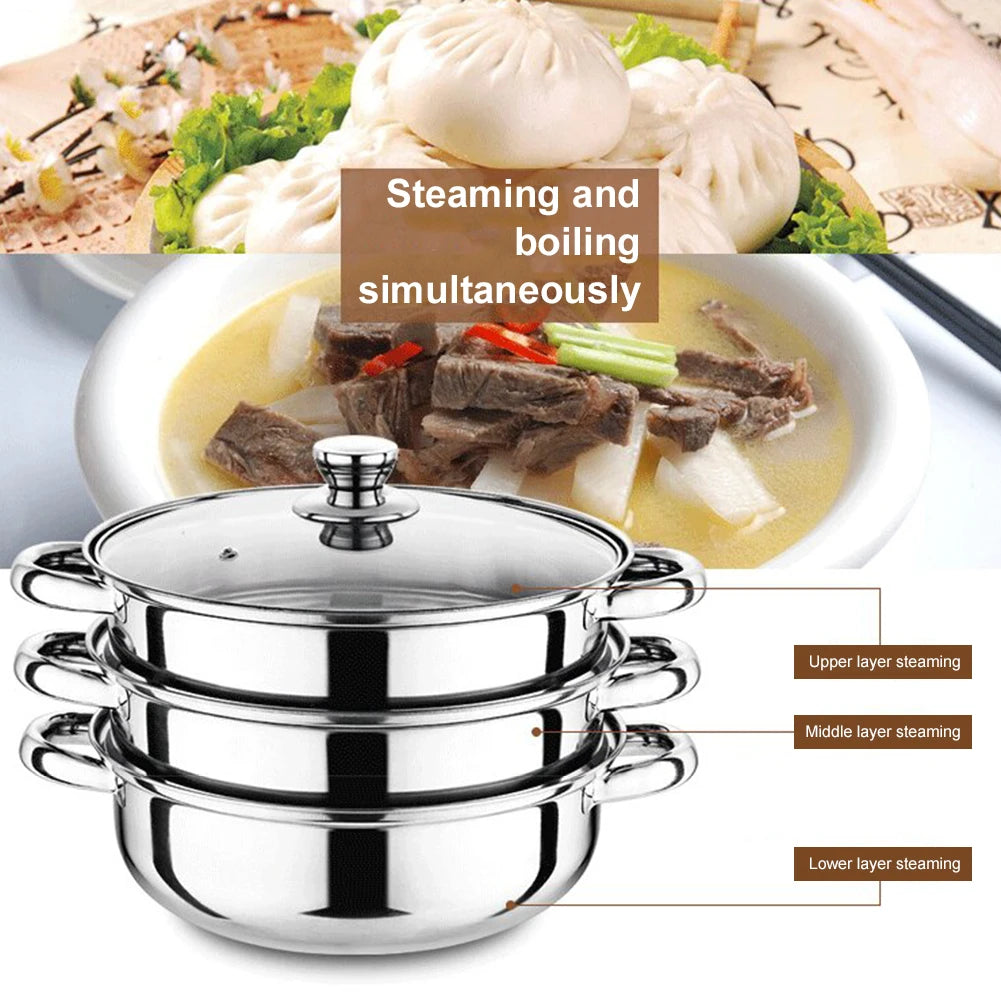 Three-Tier Stainless Steel Food Steamer Pot For Cooking Vegetables
