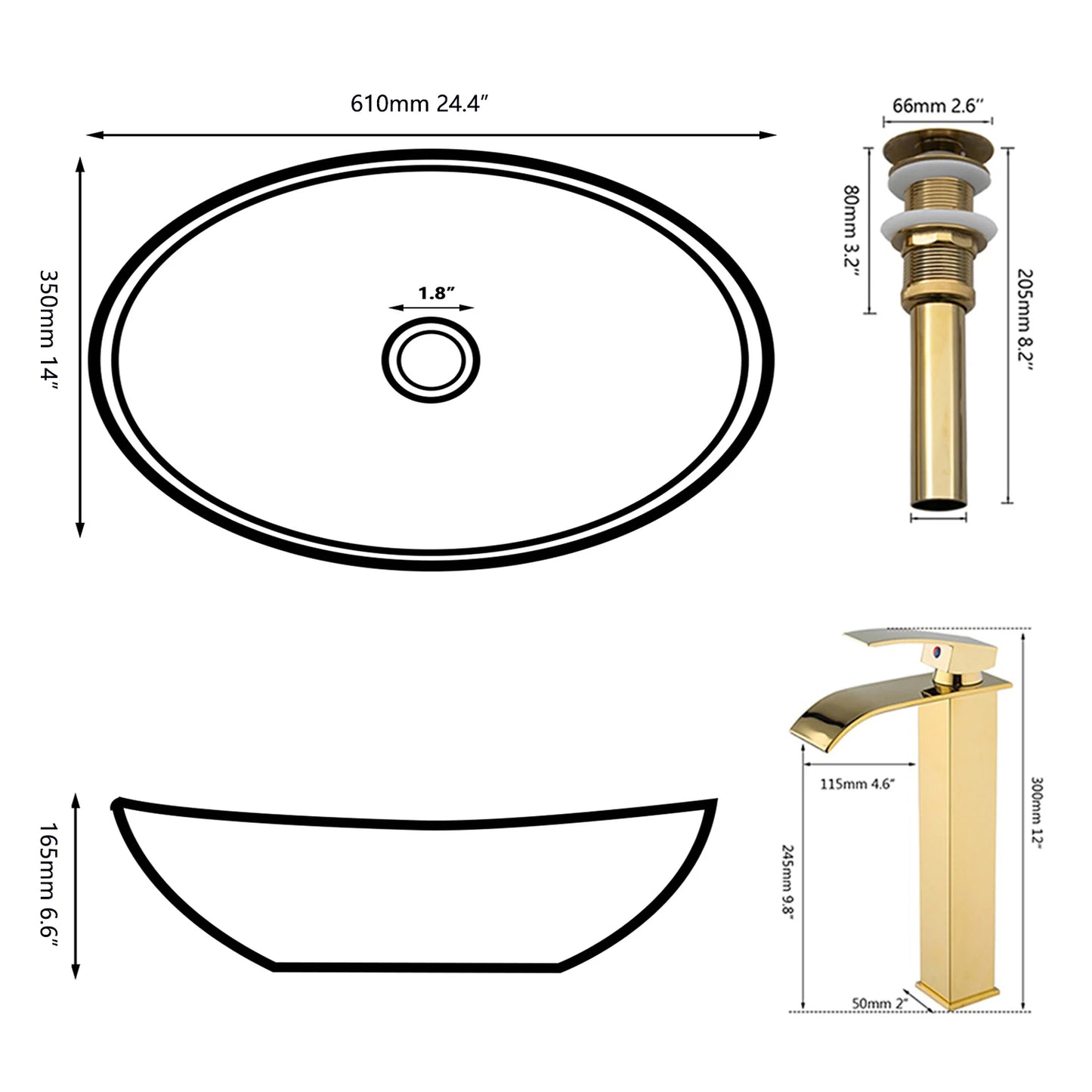 MEKKHALA Ceramic Bathroom Vessel Sink Set With Faucet And Drain