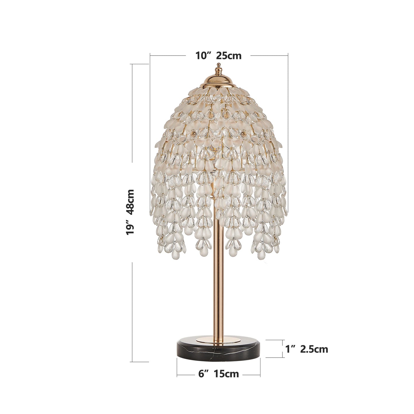 Elegant Crystal Table Lamp With Bead String Shades Marble Base