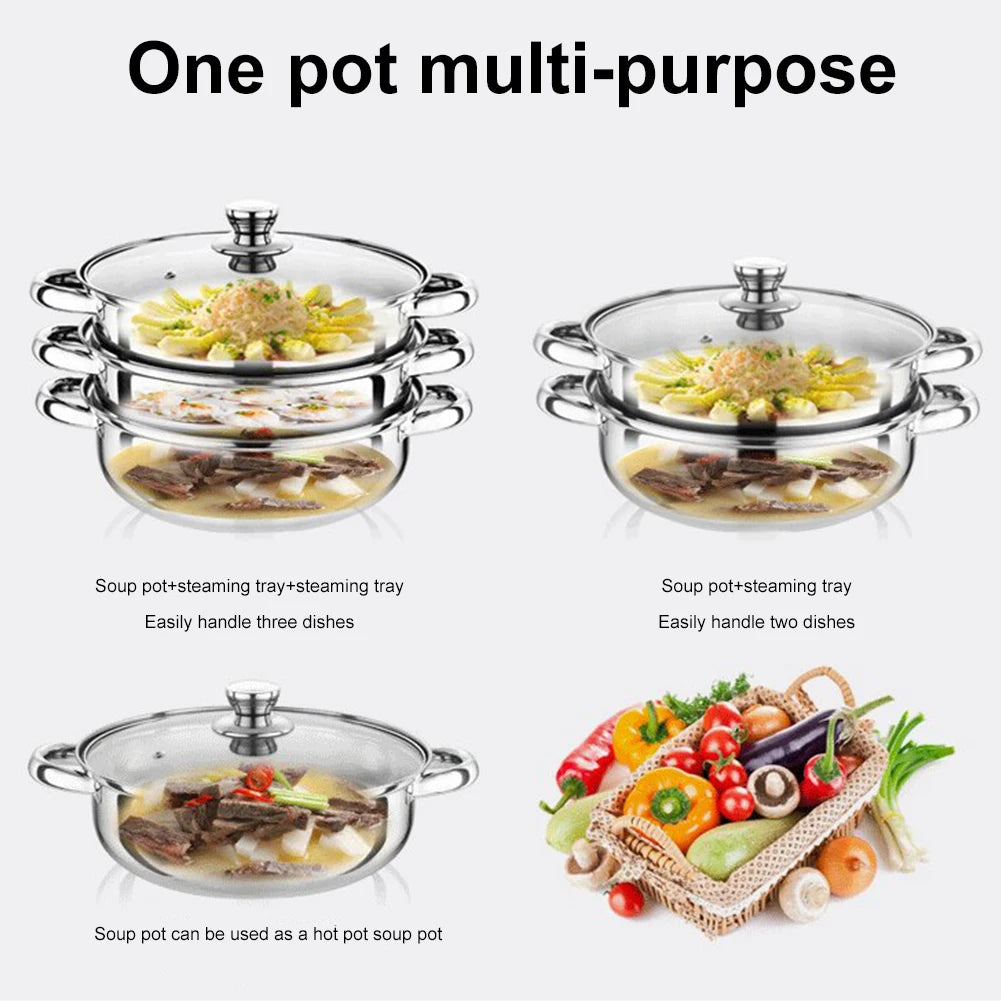 Three-Tier Stainless Steel Food Steamer Pot For Cooking Vegetables