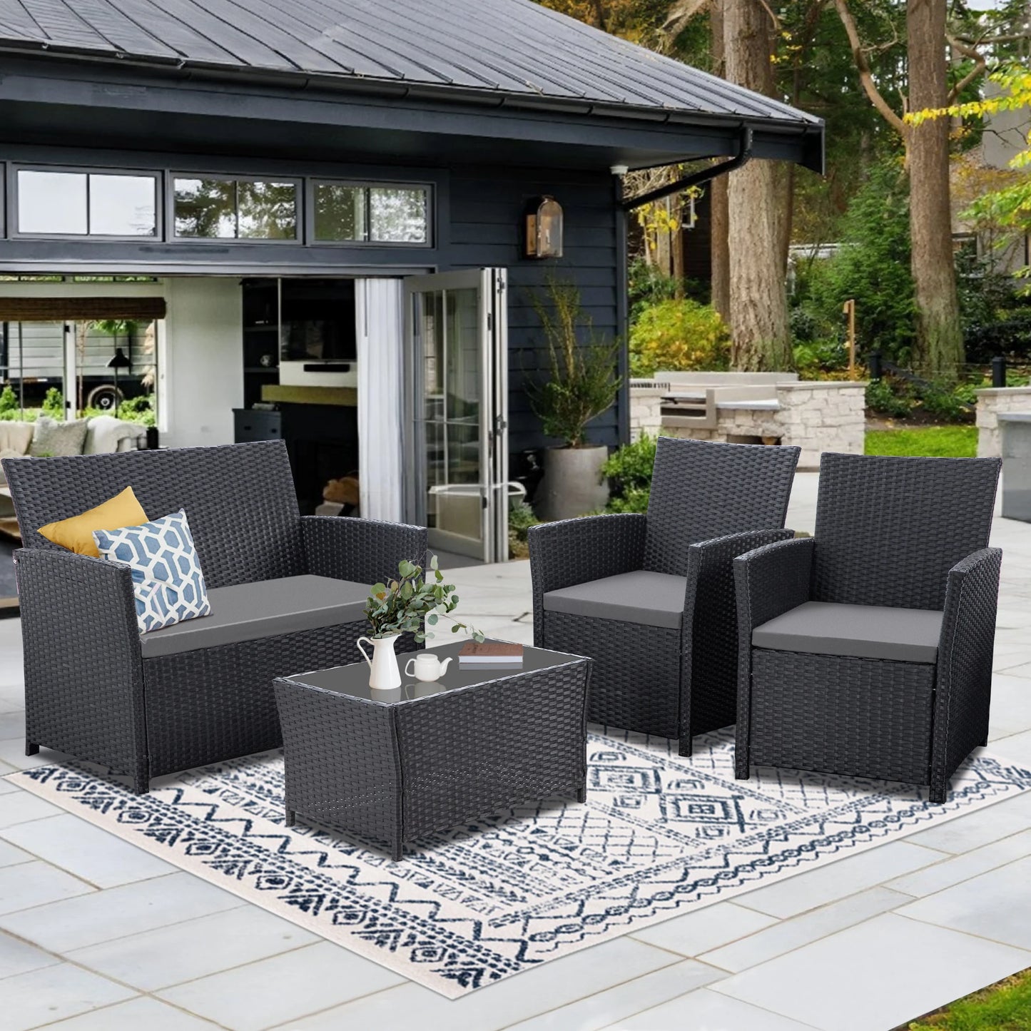 SEOGWISAM Outdoor Patio Furniture Set With Wicker Sofa
