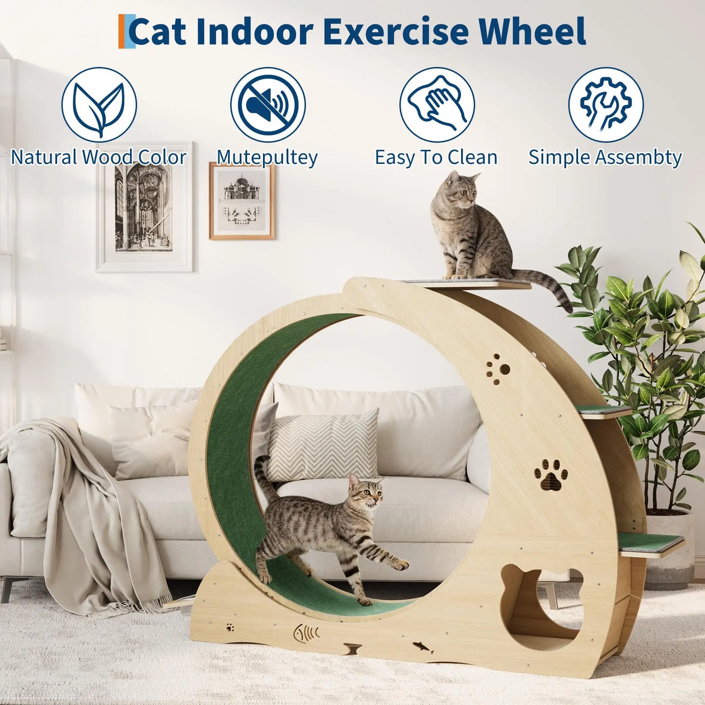 HiMISS 6-In-1 Cat Exercise Wheel Treadmill With Bowls