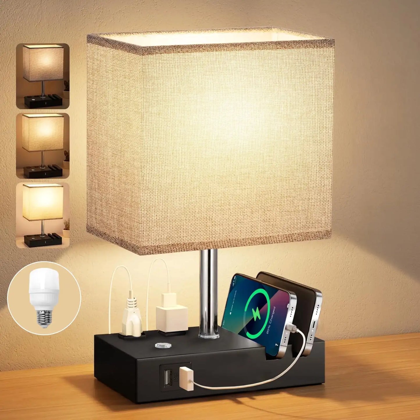 SZRSTH Bedside Table Lamp With Dual USB Ports And Dimmable Lighting