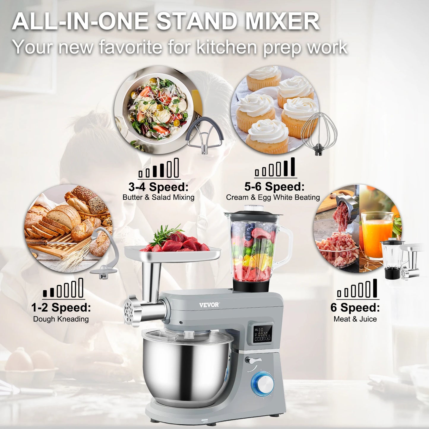 VEVOR 5 In 1 Stand Mixer Multifunctional Electric Kitchen Mixer