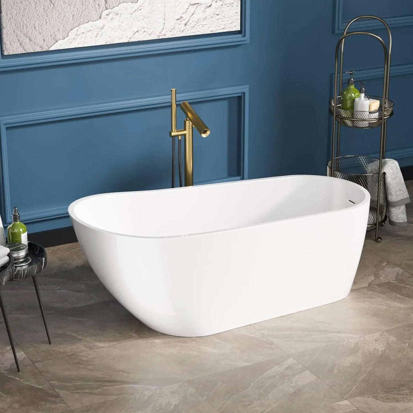 Freestanding Acrylic Soaking Bathtub With Chrome Drain And Overflow