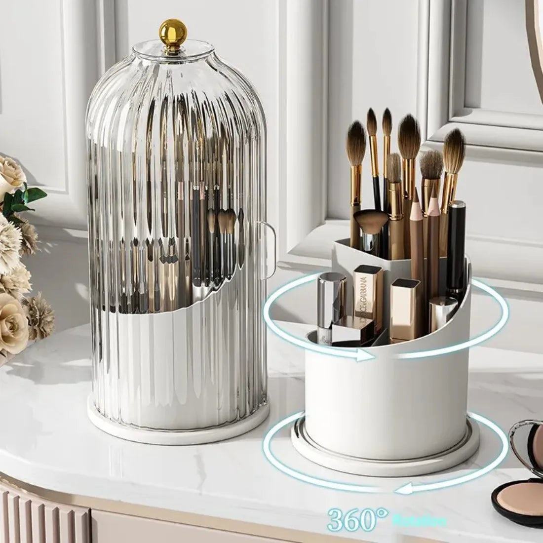 DIAMR Spinning Makeup Organizer With Lid For Vanity And Travel