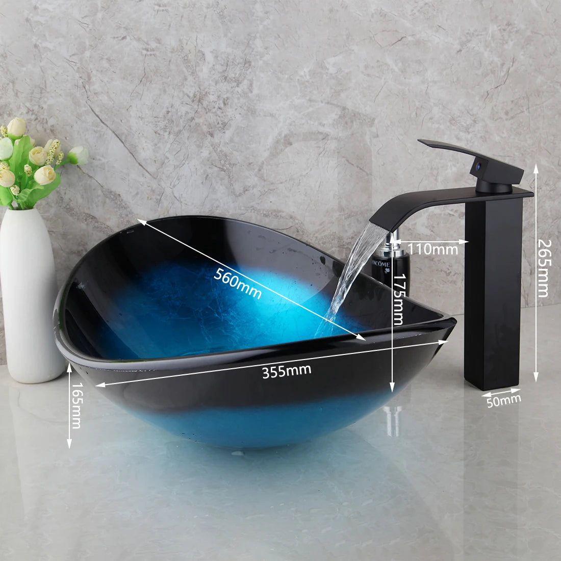 YANKSMART Tempered Glass Oval Sink Set With Pop Up Drain
