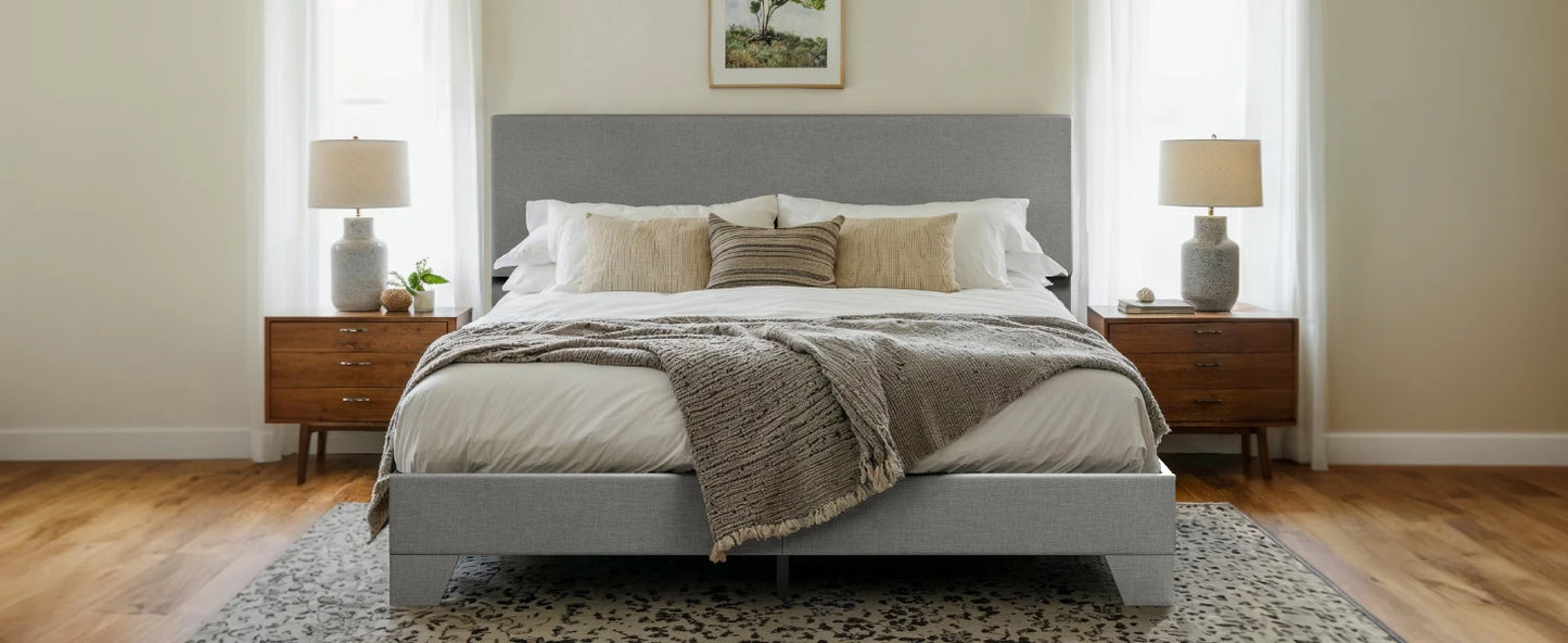 HOOMIC Upholstered Bed Frame With Adjustable Linen Headboard