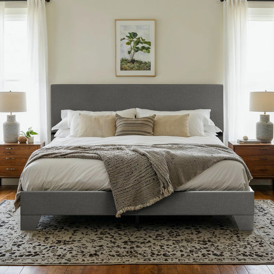 HOOMIC Upholstered Bed Frame With Adjustable Headboard Soft Linen