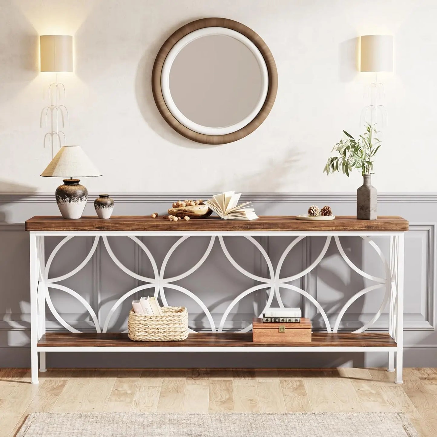LITTLE TREE Industrial Sofa Table Console With Storage