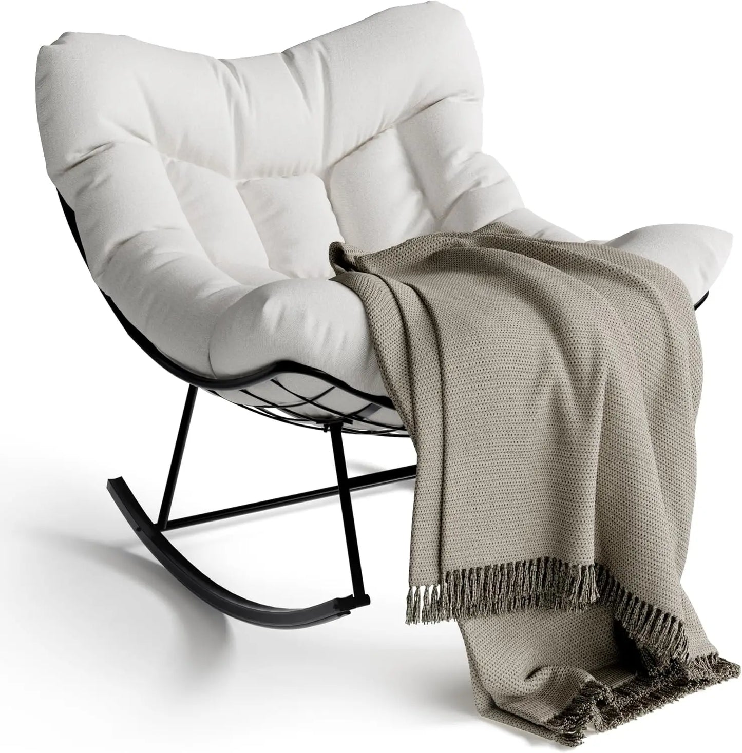 TWISTER.CK Outdoor Papasan Rocking Chair With Footrest