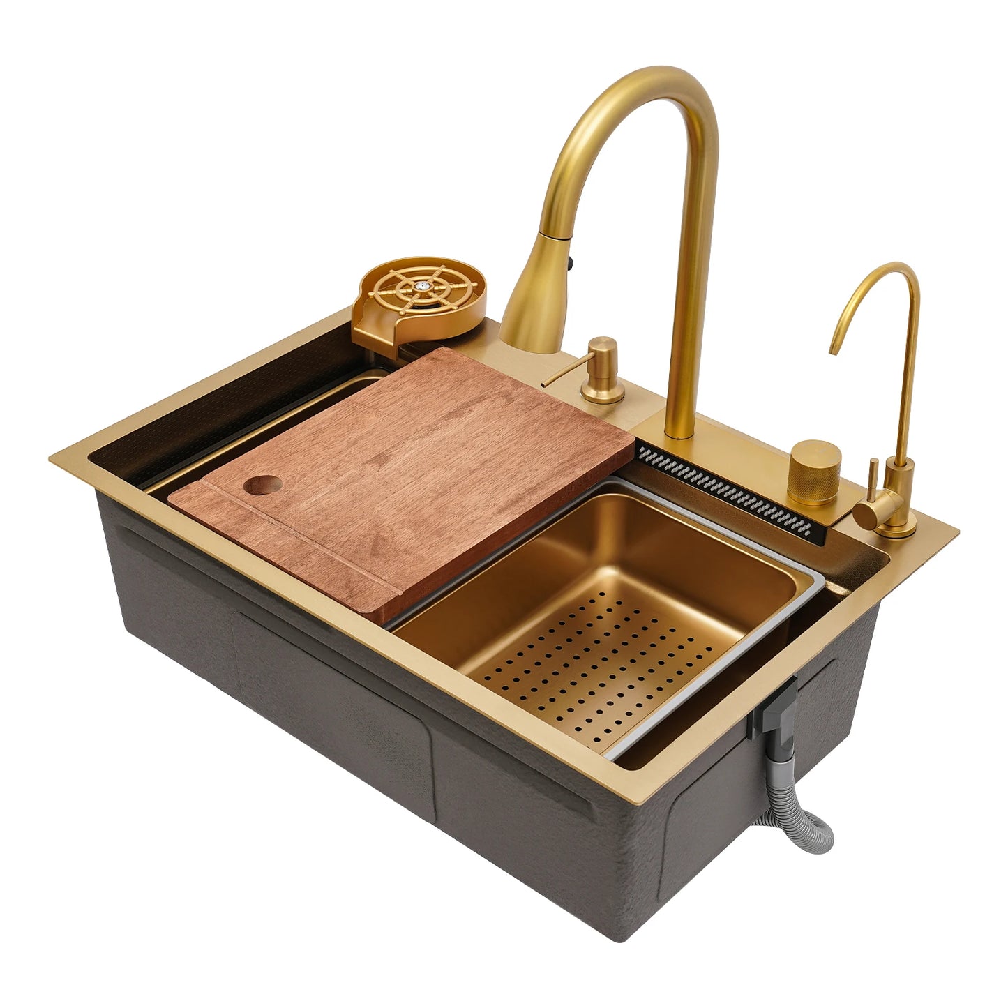 Bymaocar Stainless Steel Countertop Single Bowl Sink With Pull-Out Faucet