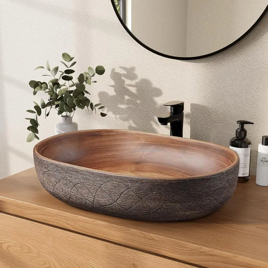 Retro Oval Ceramic Vessel Sink Above Counter Bathroom Washbasin