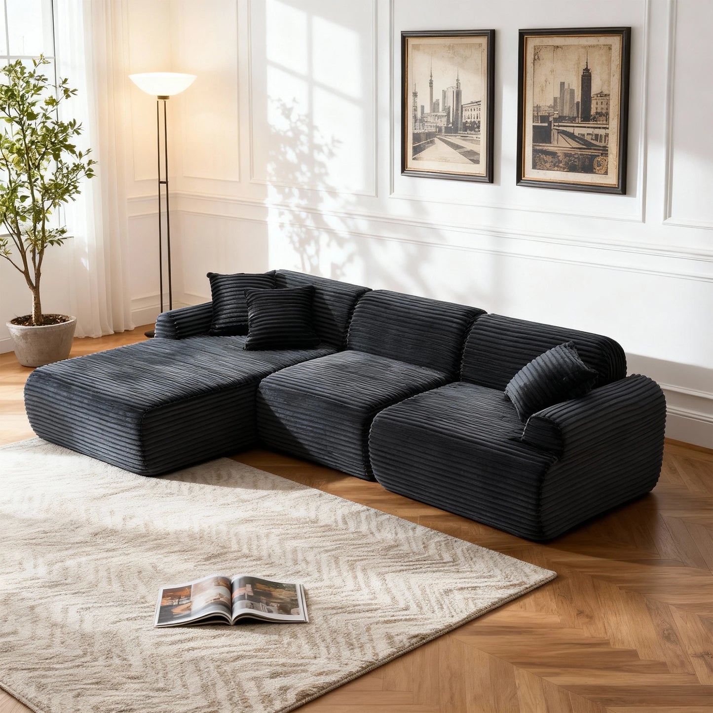 L-Shaped Modular Leather Sofa for Large Spaces Featuring Deep Seats