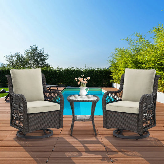 HiMISS 3-Piece Outdoor Bistro Set With Glass Top Side Table And Cushions