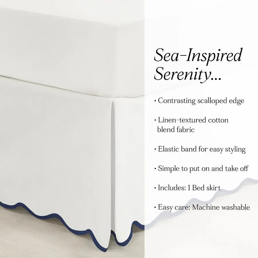 Coastal Linen Scallop Edge Textured Bed Skirt With Elastic Band