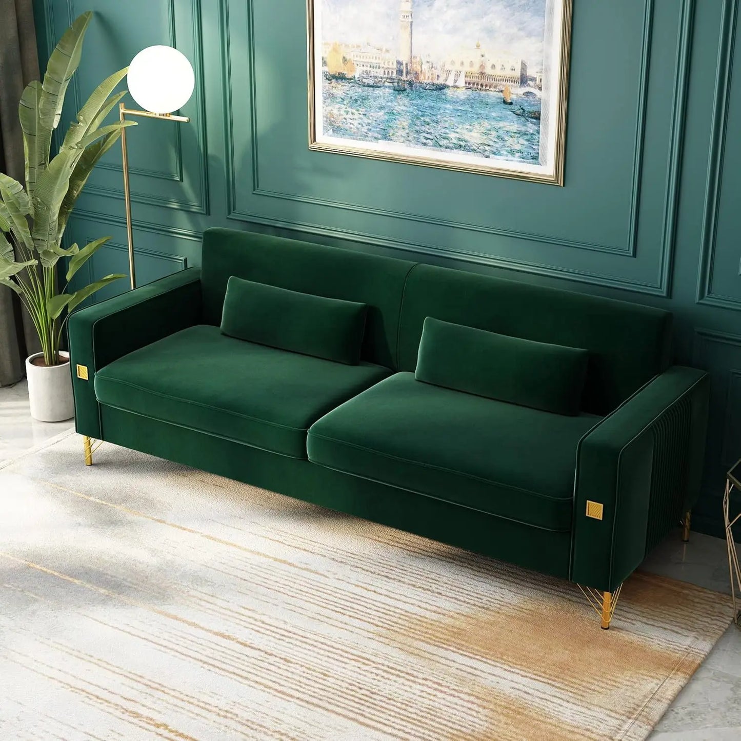 Velvet Sofa Set Modern Loveseat With Pillows