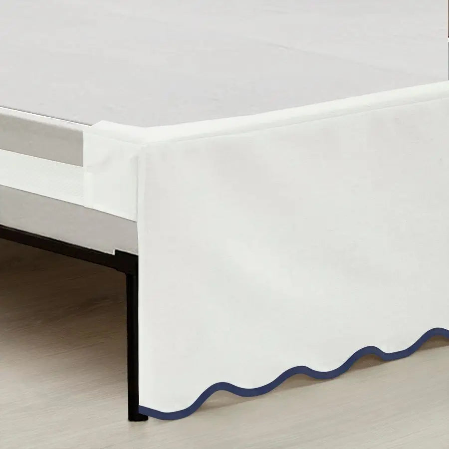 Coastal Linen Scallop Edge Textured Bed Skirt With Elastic Band