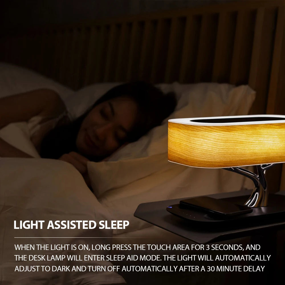Wireless Charging Speaker With Ambient Light And Touch Bedside Lamp