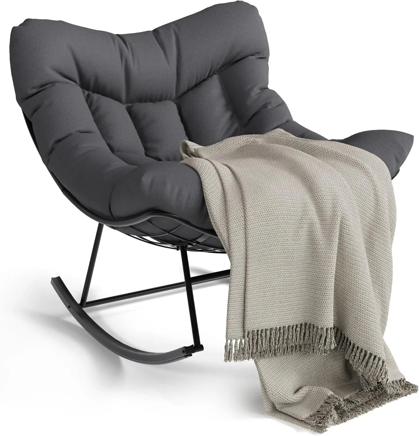 TWISTER.CK Outdoor Papasan Rocking Chair With Footrest