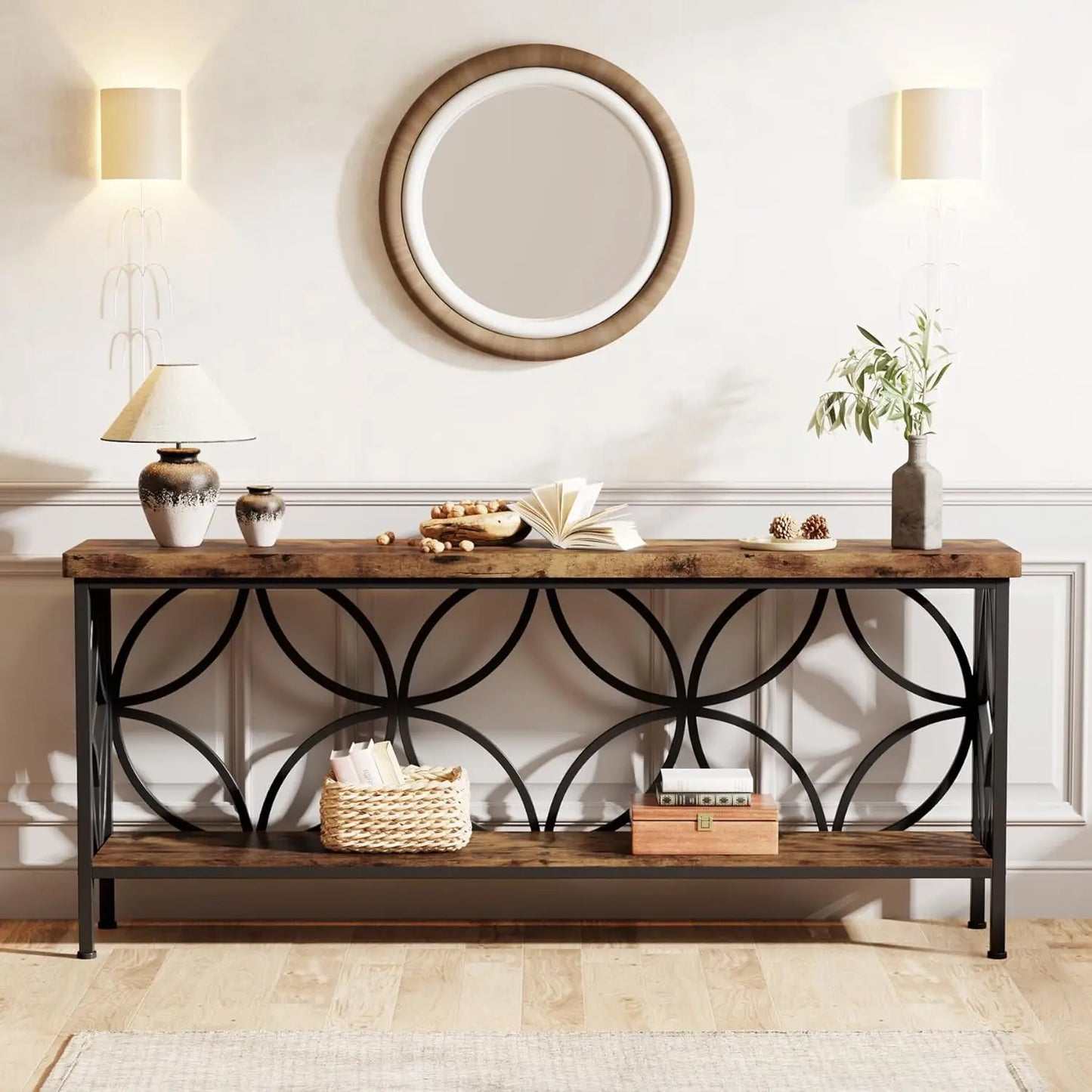 LITTLE TREE Industrial Sofa Table Console With Storage