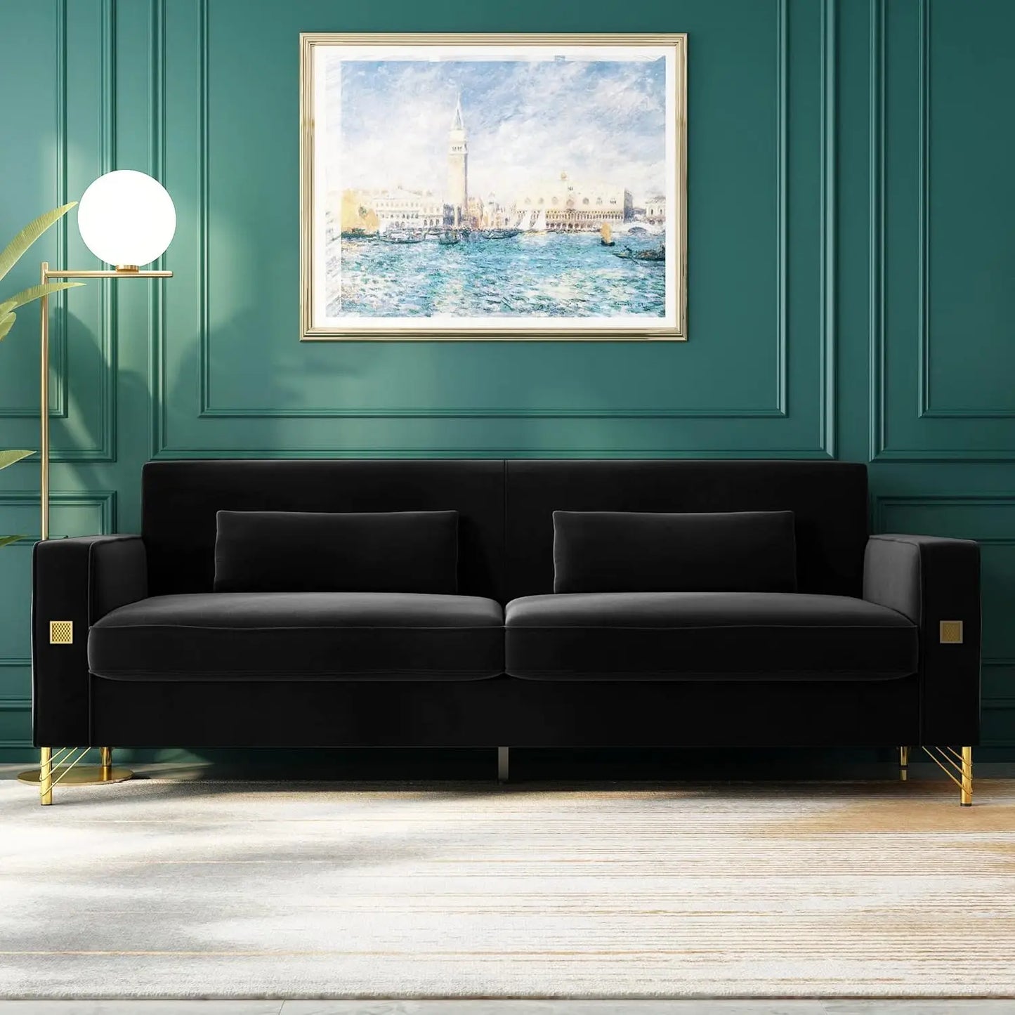 Velvet Sofa Set Modern Loveseat With Pillows