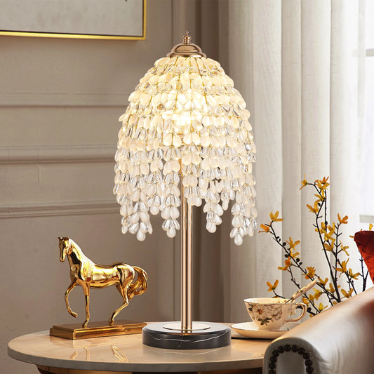Elegant Crystal Table Lamp With Bead String Shades Marble Base
