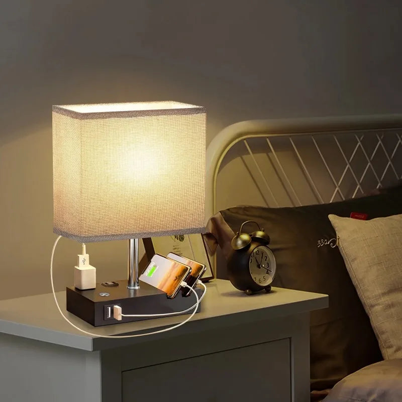 SZRSTH Bedside Table Lamp With Dual USB Ports And Dimmable Lighting