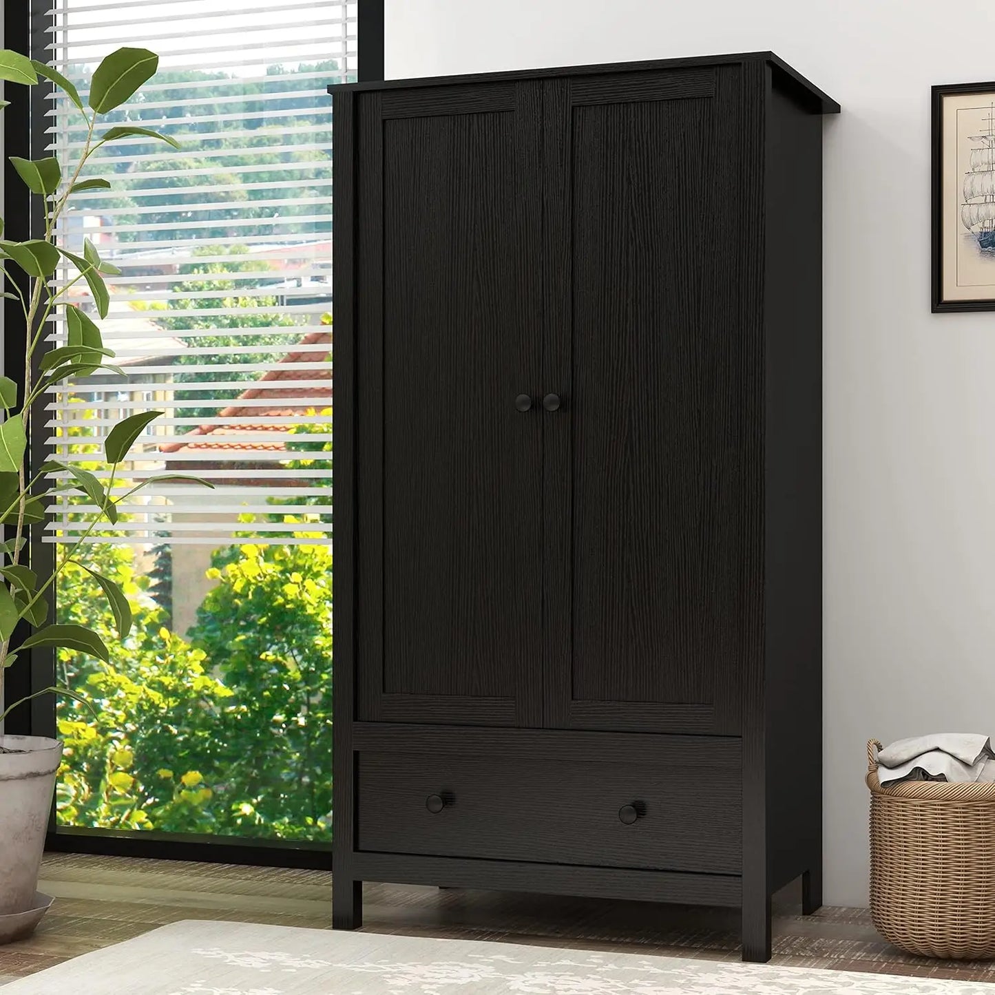 Modern Wardrobe Armoire With Drawer For Bedroom Storage