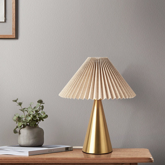 Iron Table Lamp With Pleated Scalloped Shade For Bedroom