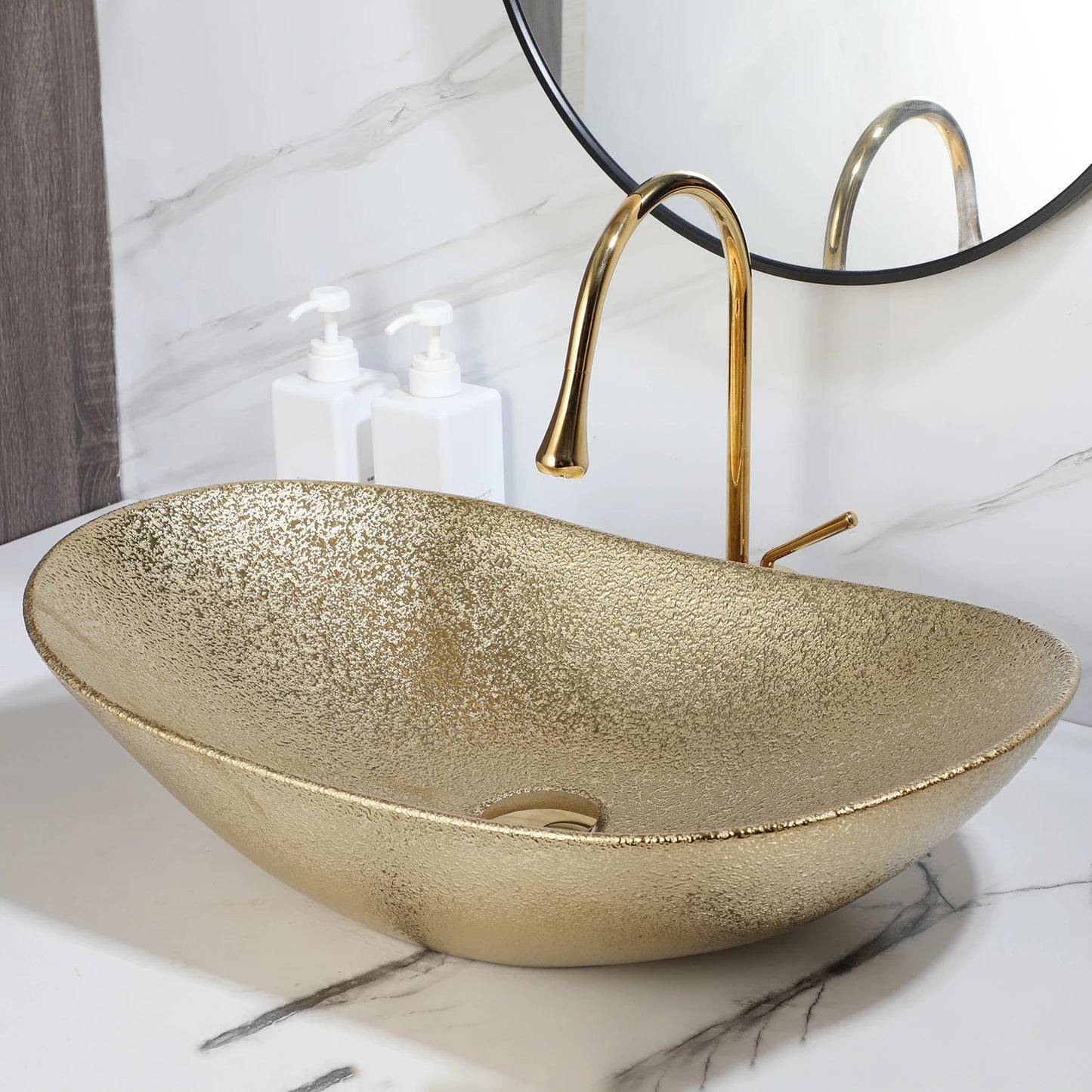 MEKKHALA Ceramic Bathroom Vessel Sink Set With Faucet And Drain