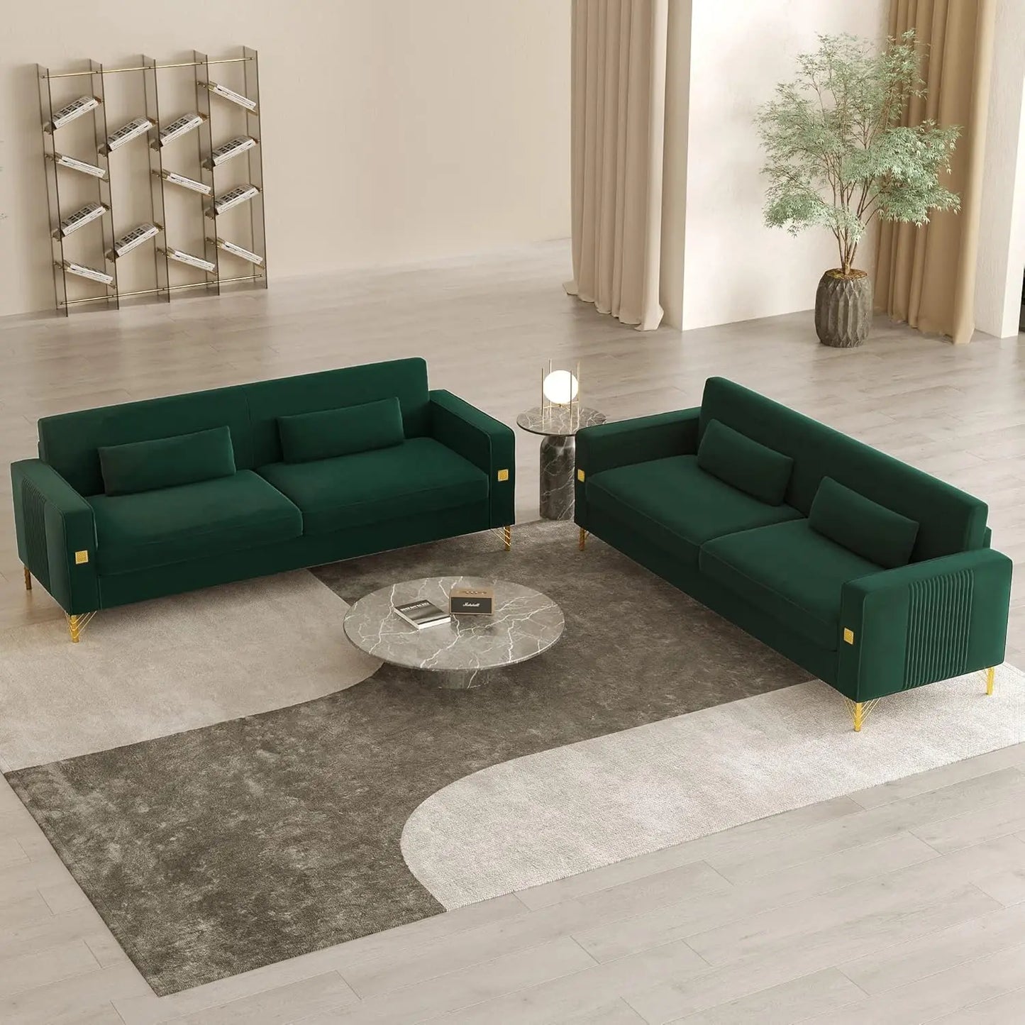 Velvet Sofa Set Modern Loveseat With Pillows