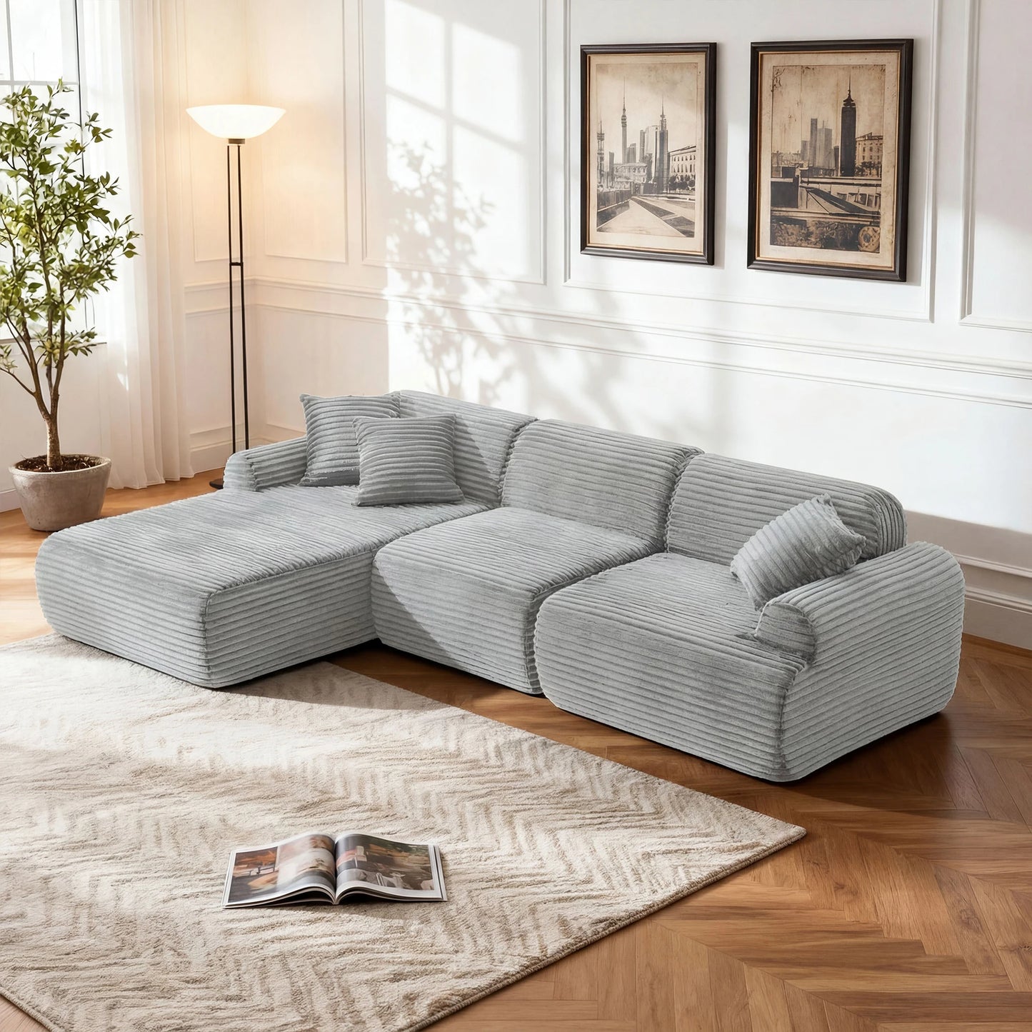L-Shaped Modular Leather Sofa for Large Spaces Featuring Deep Seats