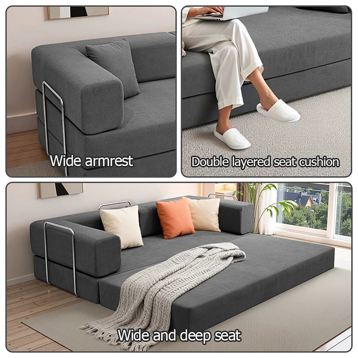 Foldable Sofa Bed With Removable Backrest For Living Rooms