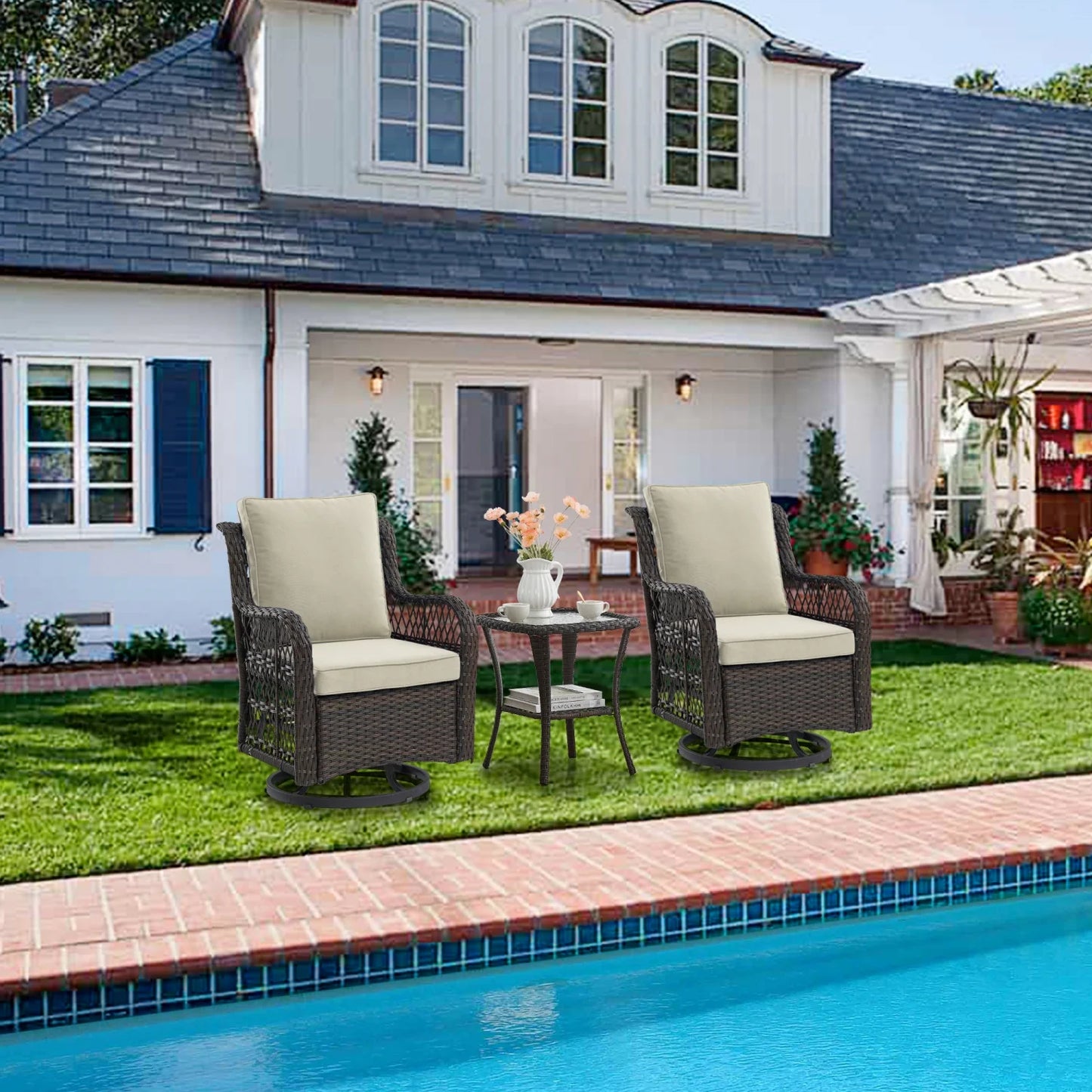 HiMISS 3 Piece Conversation Bistro Set With Glass Top Table