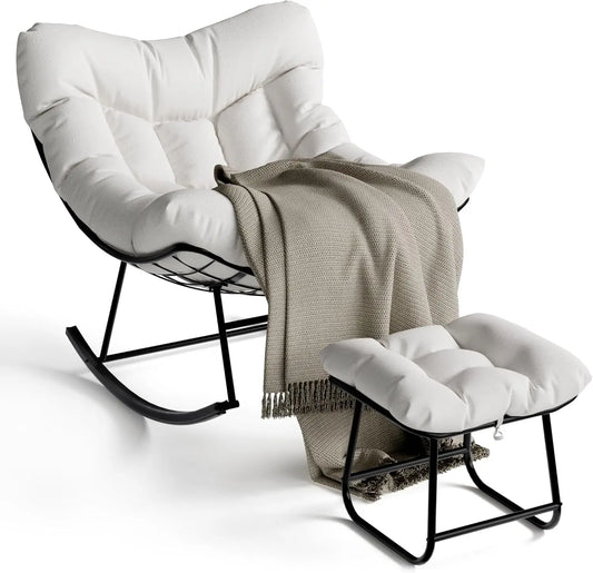 TWISTER.CK Outdoor Papasan Rocking Chair With Footrest