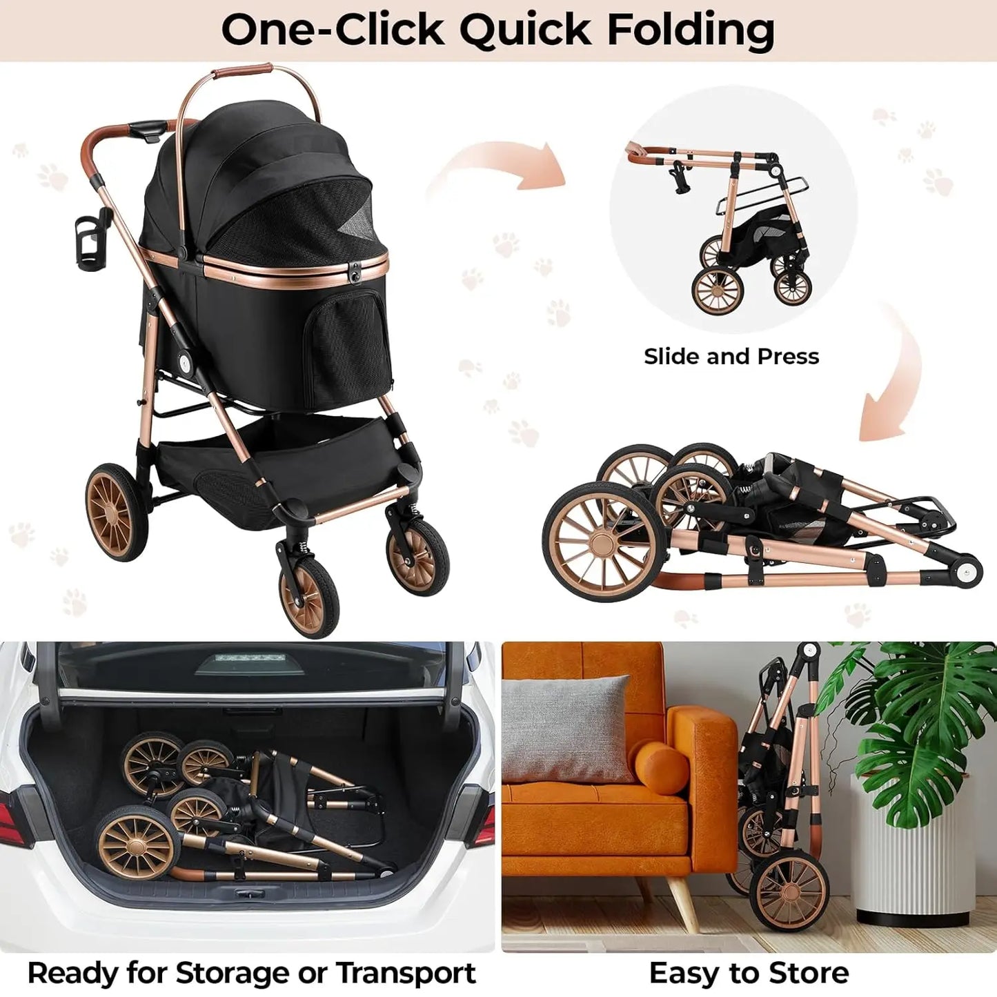 360 Degree Wheel Pet Stroller Foldable 2 In 1 Buggy