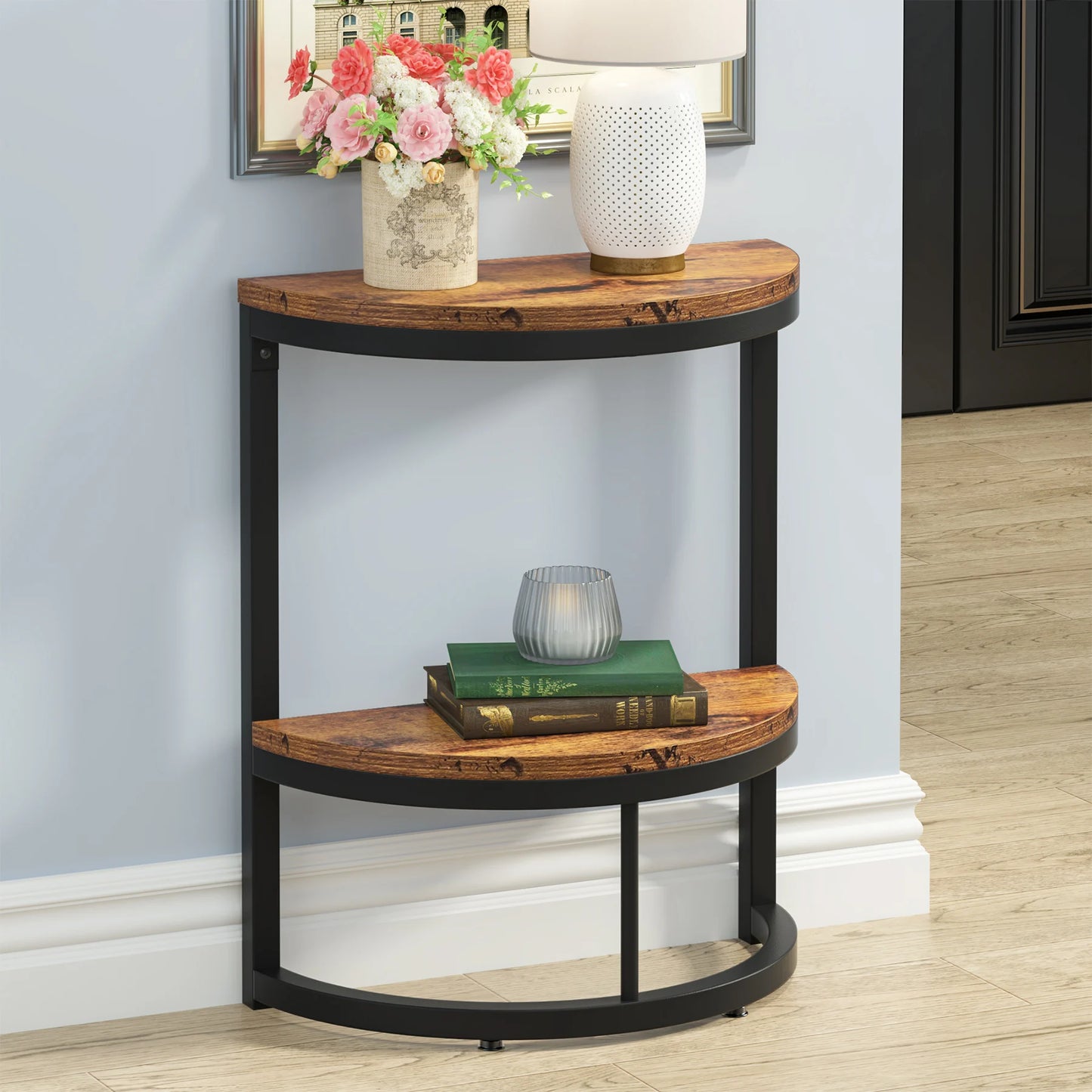 Tribesigns End Table Semi Circle With Storage Shelf
