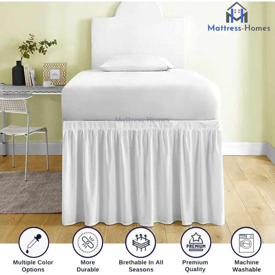 Dorm Bed Skirt Tailored Dust Ruffle With Elastic Wrap