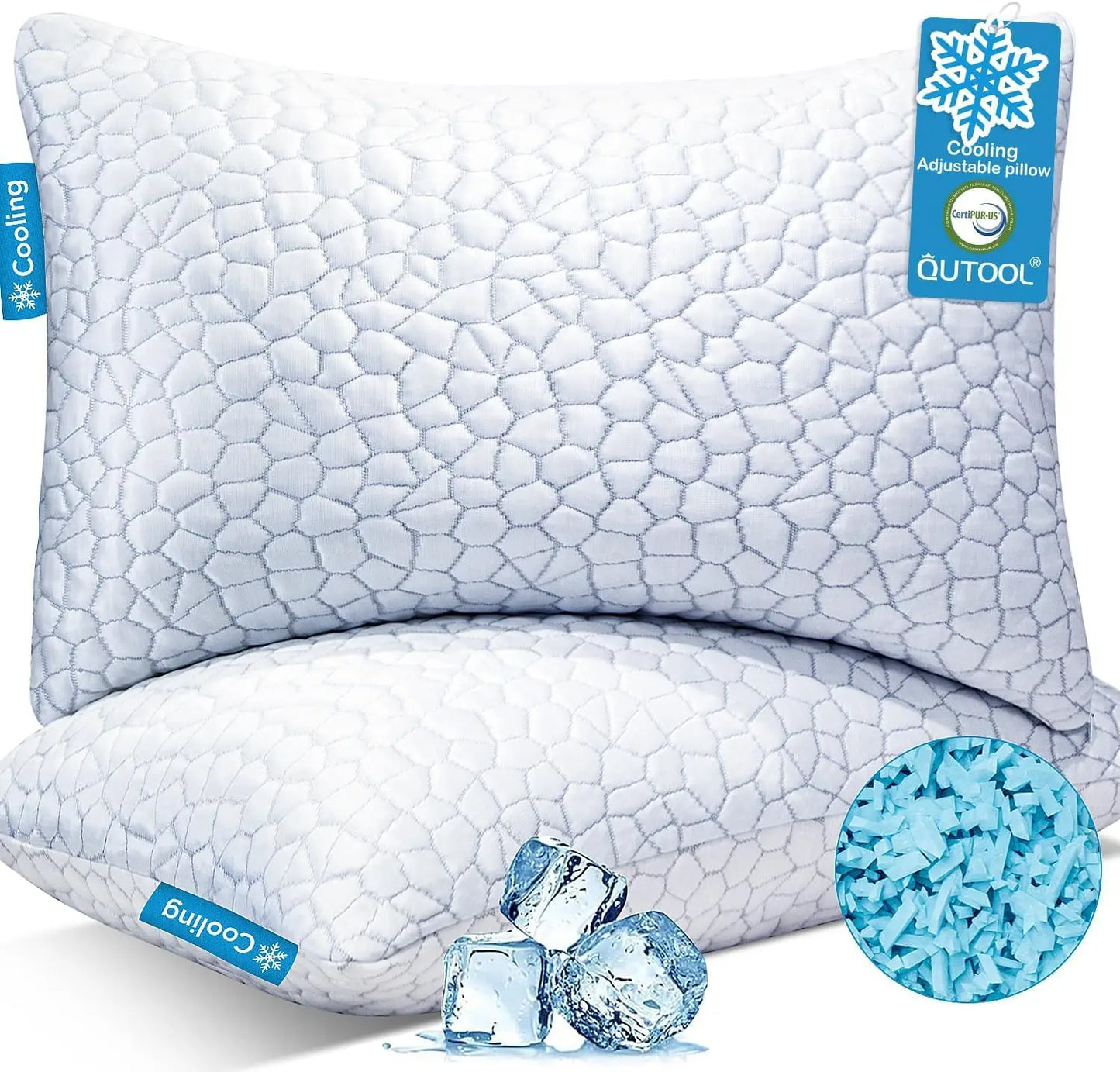 Cooling Memory Foam Pillow 2-Pack With Adjustable Firmness Breathable Cover