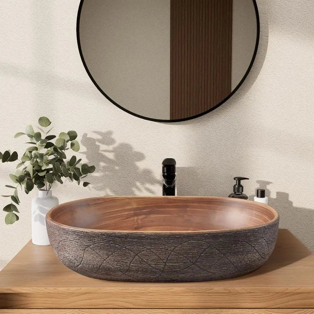 Retro Oval Ceramic Vessel Sink Above Counter Bathroom Washbasin