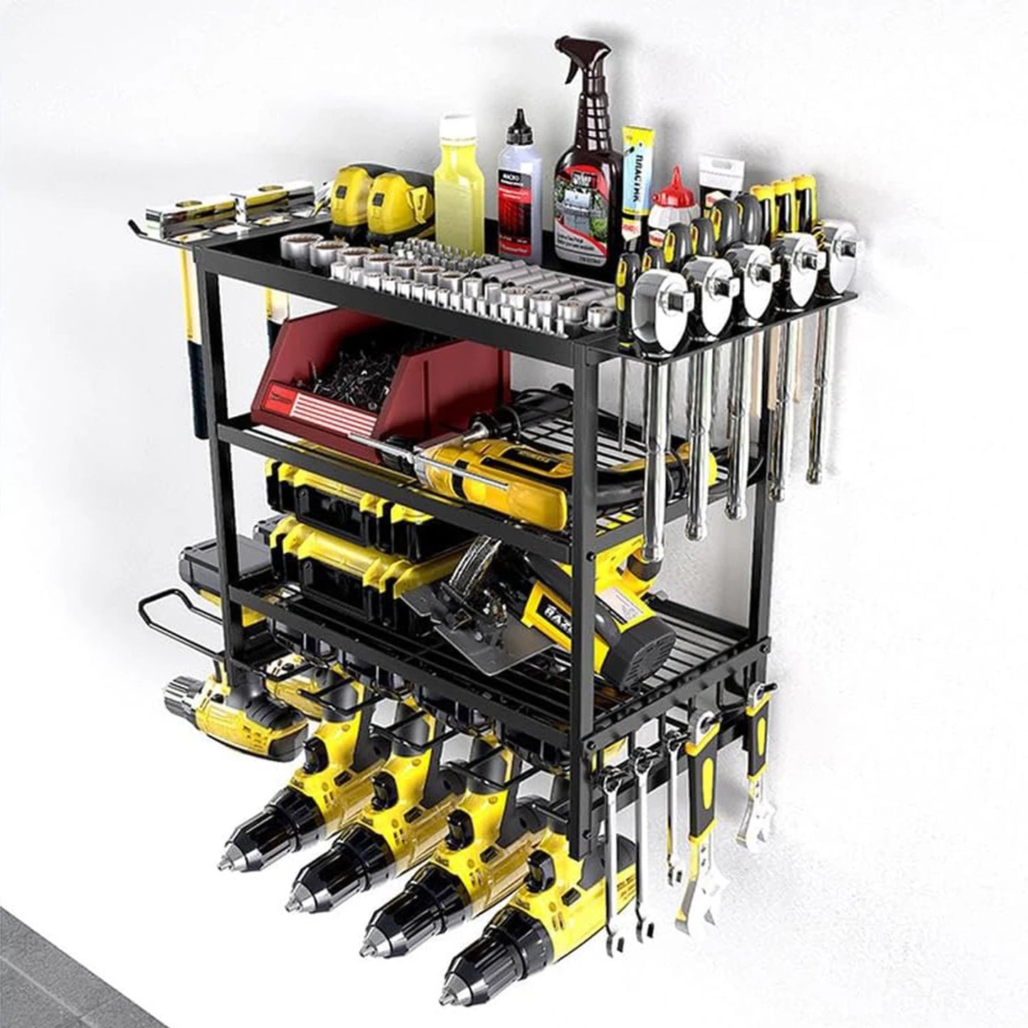 Acekool Wall Mounted 4-Layer Power Tool Storage Rack Heavy Duty