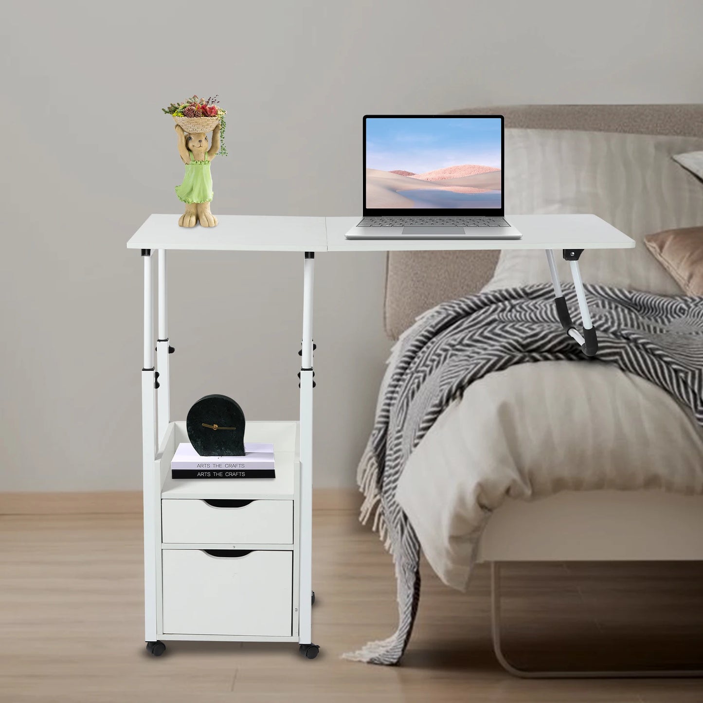 Bymaocar Movable Bedside Table Overbed Desk Height Adjustable